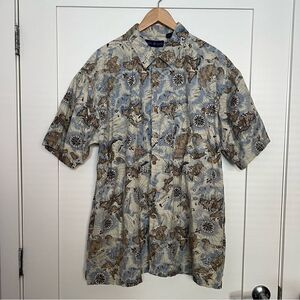 World Island Shirt Mens XL Blue Hawaiian Aloha Chart of Oceanus Design Cotton